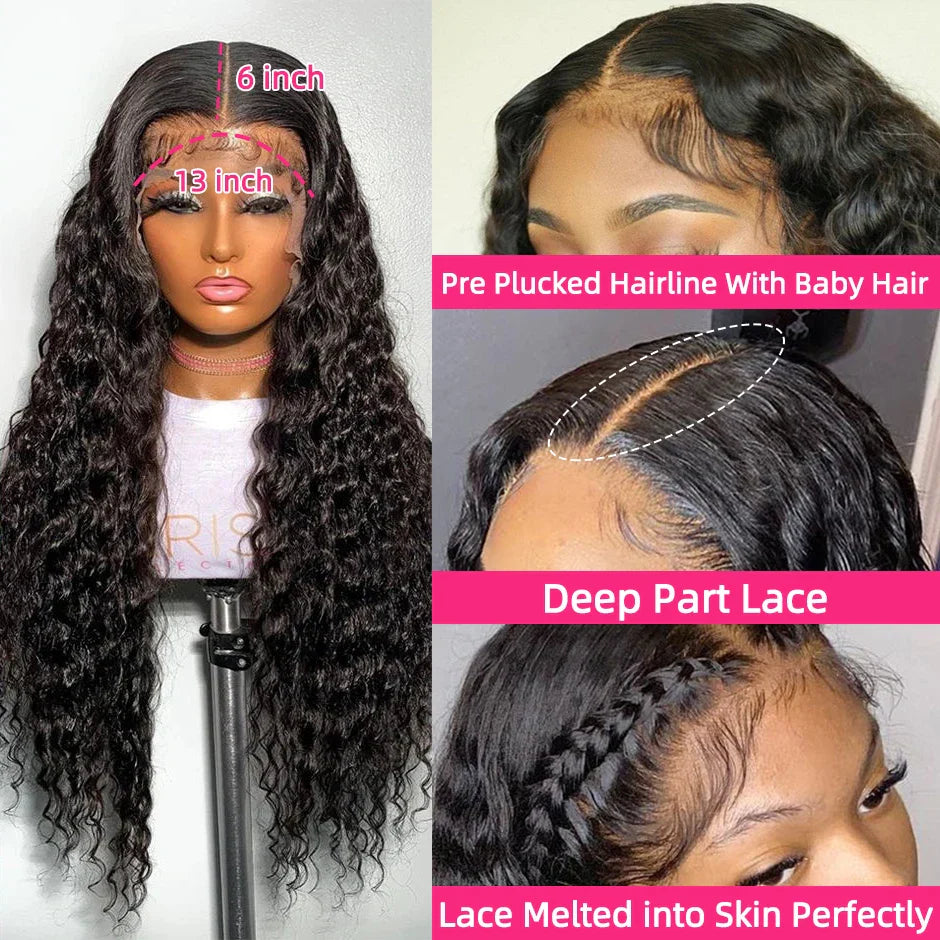 YAWAWE Water Wave 13x6HD Lace Frontal Wigs Brazilian Human Hair Wigs For Women Deep Curly Wear Go Glueless Wig preplucked Precut