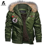 Military Tactics Aviator Jacket Men's Winter Wool Windproof Warm Motorcycle Jacket Men's Outdoor Fur Collar Hooded Parker Coat