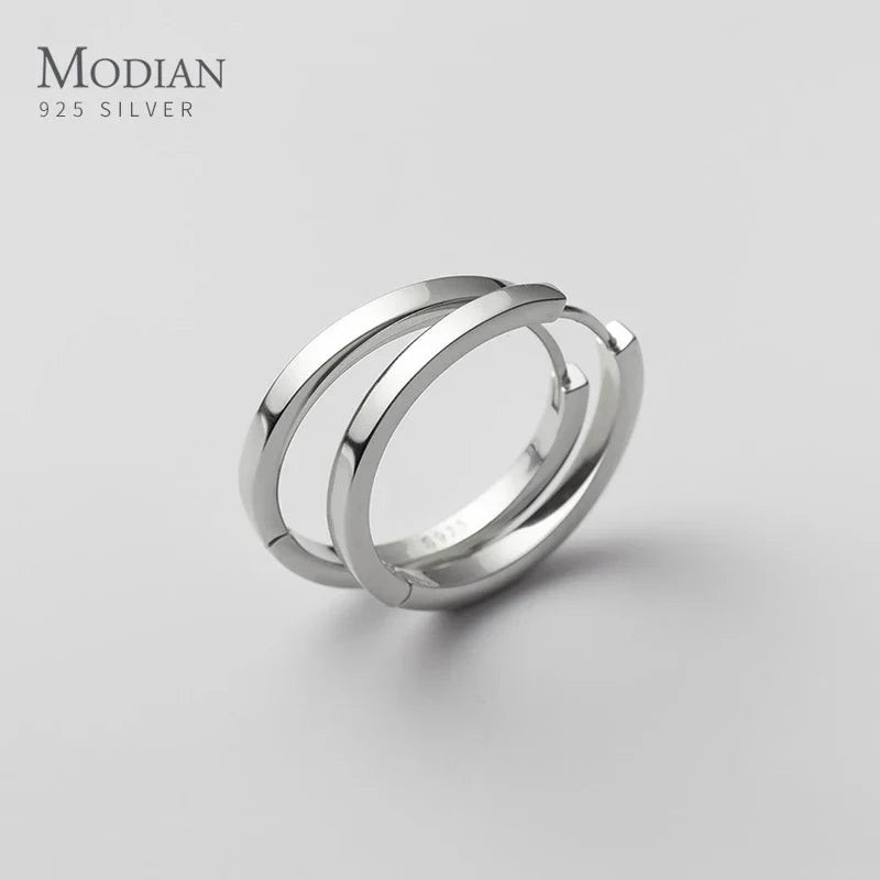 Modian Solid 925 Sterling Silver 2CM Smooth Minimalist Simple Ear Pave Setting Stud Earrings for Women Fine Party Jewelry