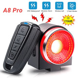 Bicycle Rear Lamp Braking Light Burglary Alarm Remote Call Wireless Control USB Charge LED Lantern Bike Finder Horn A8 Pro