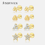 ANDYWEN 925 Sterling Silver 6mm 8mm Proud Queen Flash Baby Angel Piercing Screw Pendientes Stud Earring Women Clips