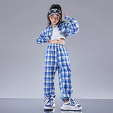 Girls Hip Hop Cool Shirt Street Dance Baggy Cargo Pants Children Crop Plaid Jacket Streetwear Kids Jazz Joggers Clothes Sets