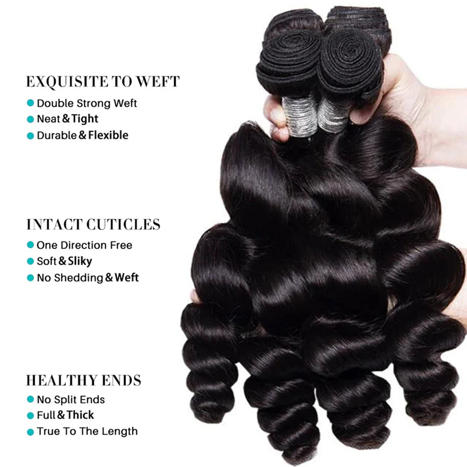 12A Loose Wave Hair Bundles With Frontal Human Hair Bundles With Frontal Brazilian Hair Weaving With 13X4 Lace Hair Extensions