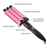 Pink 3 Barrel Hair Crimpers, Professional Hair Curling Lron, CeramicTriple Barrel Hair Styler