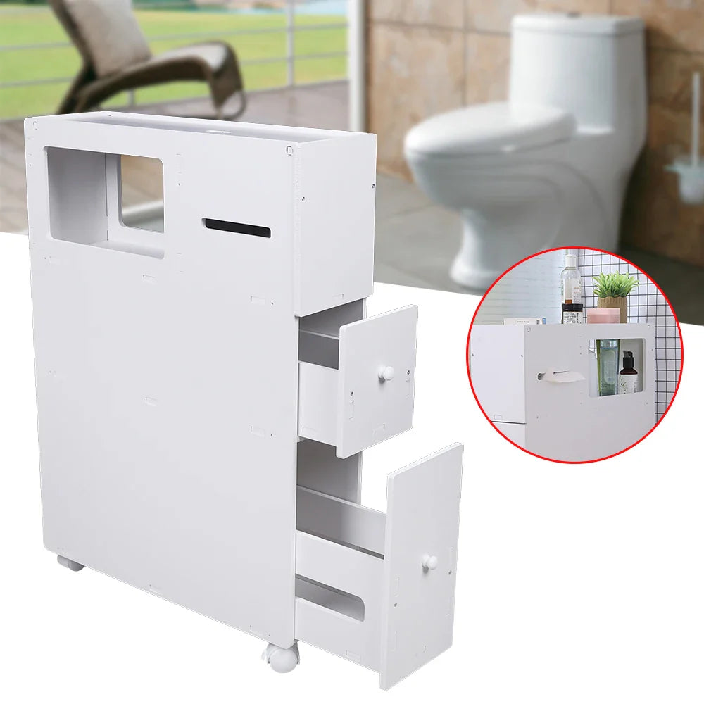 Toilet Side Cabinet 4 Layer Narrow Storage Cabinet Toilet Receive Bathroom Cabinet Movable Floor-To-Ceiling Low Shelves White