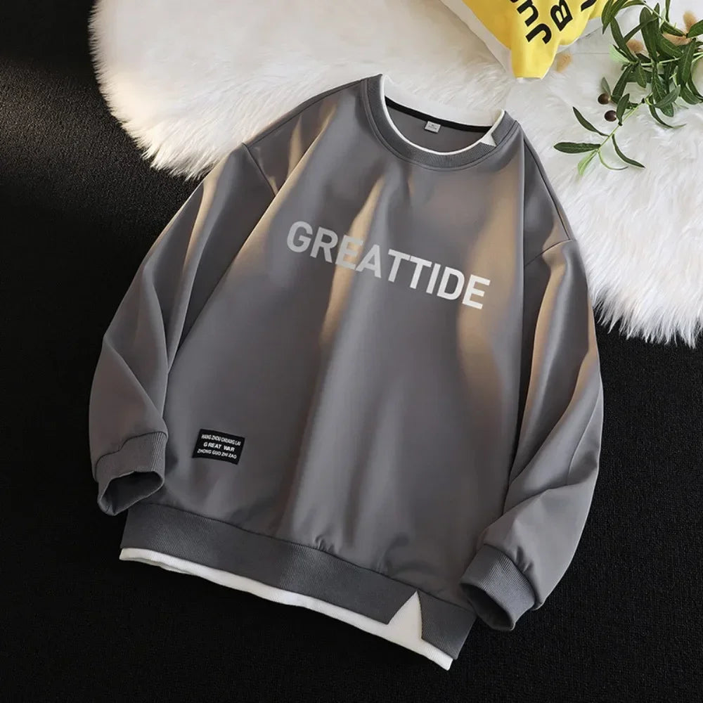 Sweatshirts for Men Round Neck Hip Hop Streetwear Hoodies No Hood Men Clothing 2024 Brand New Long Sleeve Shirts Casual