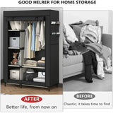 Canvas Wardrobe Portable Closet Wardrobe Clothes Storage with 6 Shelves and Hanging Rail,Non-Woven Fabric