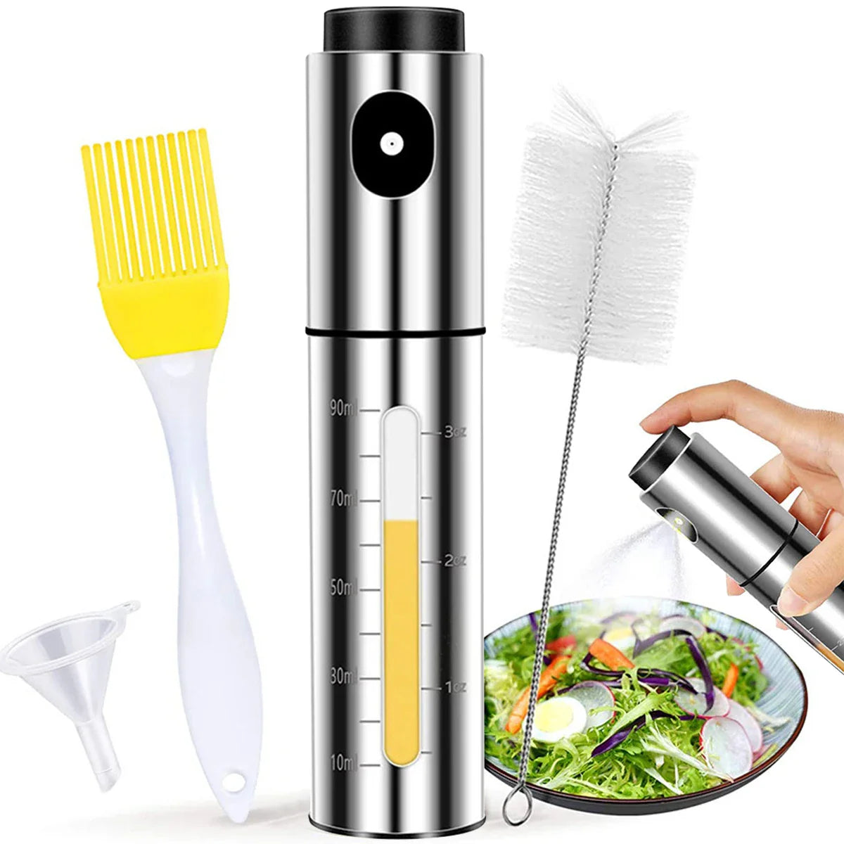 100ml Stainless Steel Oil Sprayer Bottle, Leak-proof Pump Spray Pot for Grill BBQ, Cookware Tool and Kitchen Gadget