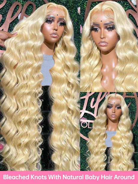 Brazilian 30 40 inches Body Wave 613 Honey Blonde HD Transparent Lace Front Human Hair Wigs 13x6 Lace Frontal Wig Glueless Wig