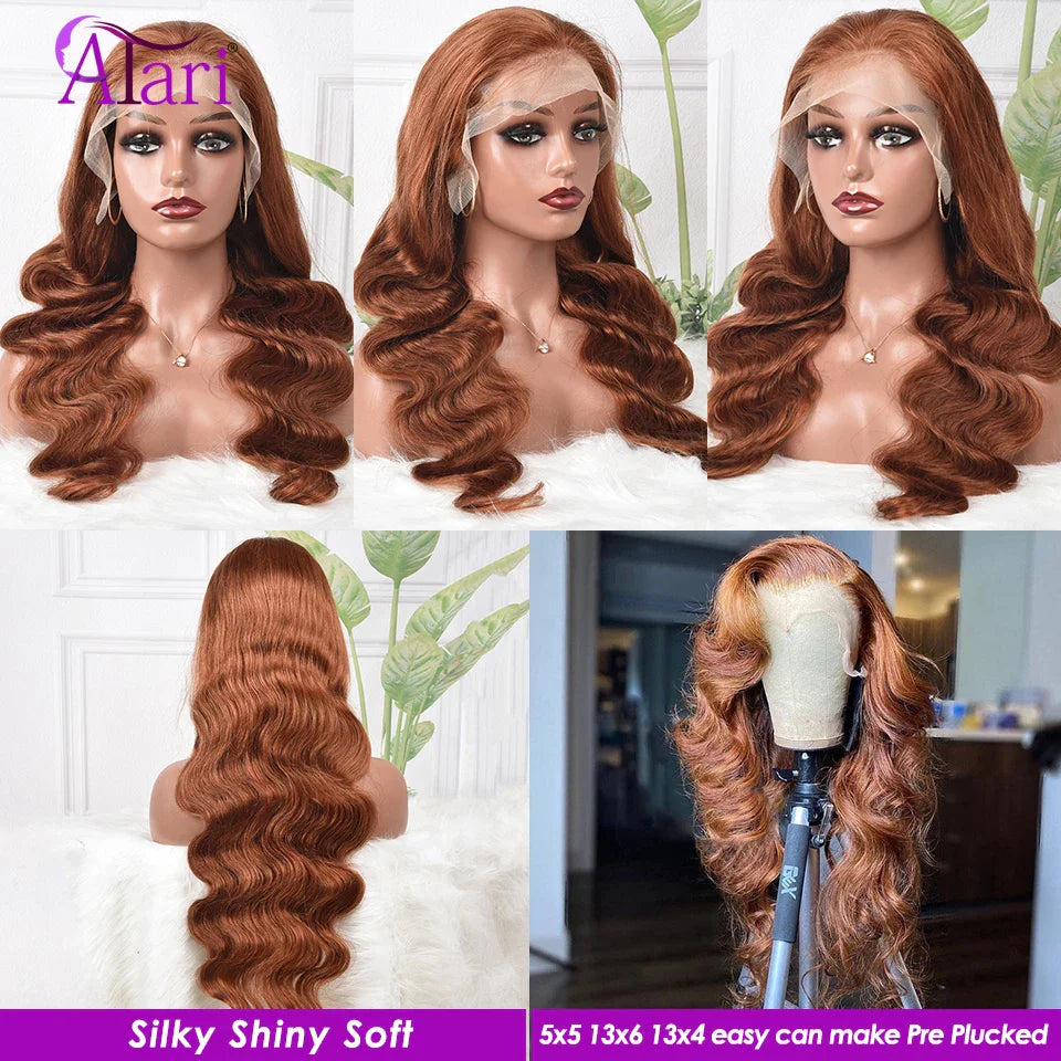 13x6 Copper Ginger Brown Body Wave Wigs Brazilian Human Hair Wigs Pre Plucked 13x4 Lace Frontal Wigs Transparent 5x5 Closure Wig