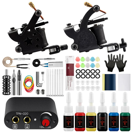 Tattoo Machine Set Beginner Practice Set Tattoo Needles Pigment Foot Pedal Power Cord Tattoo Equipment Supplies Shader Liner Kit