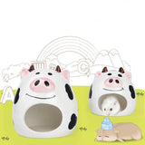 Summer Cooling Ceramic Nest Cartoon Cow Mini Pet Bed For Hamster Golden Bear Rats Guniea Pig  Small Animals Habitat Cage House