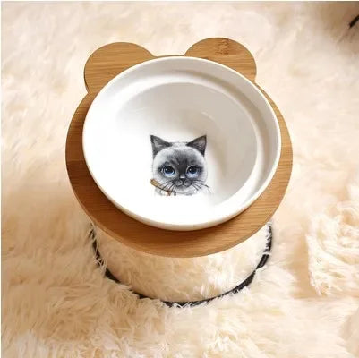 New High-end Pet Bowl Bamboo Shelf Ceramic Feeding and Drinking Bowls for Dogs and Cats Pet Feeder Accessories