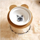 New High-end Pet Bowl Bamboo Shelf Ceramic Feeding and Drinking Bowls for Dogs and Cats Pet Feeder Accessories