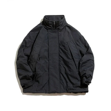 Vintage Cargo Cotton Coat Men Women Harajuku Solid Color Stand-up Collar Parka Street Winter Loose Cotton Jacket Casual Unisex