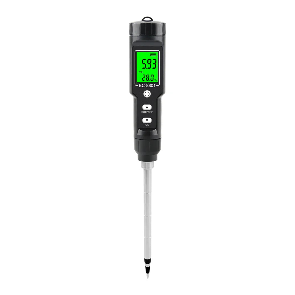 Digital EC/Temp Soil Tester 0.00~10.00mS/cm Conductivity Meter Waterproof Sensor Earth Analyzer with ATC Planting Garden Outdoor