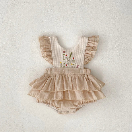 Ruffles Lace Baby Girls Romper Dress Summer Vintage Floral Infant Embroidery Jumpsuit for Toddler Girls One-Piece Clothing 0-24M