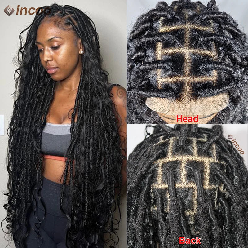 Butterfly Goddess Locs Braided Wigs Boho Box Braid Full Lace Front Wigs Pre Pluck Baby Hair Synthetic Blonde Twisted Braids Wig