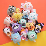 Sanrio Cat Cross Dressing Plush Keychain Cartoon Anime Pendant Kuromi Melody Pompompurin Hangyodon Plushie 키링 Kawaii Bag Decor