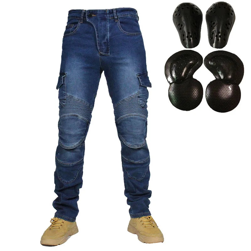 Men Jeans Collection Classic Denim UGB06 PK718 PK719 Zip Motorcycle Pants  Pantalones Motocicleta Hombre Featherbed Jeans Gears