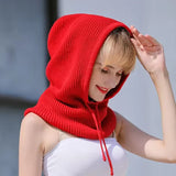 Cashmere wool hat, scarf, one piece, women's autumn and winter thickened knit Korean version warm hooded scarf, large fake hat