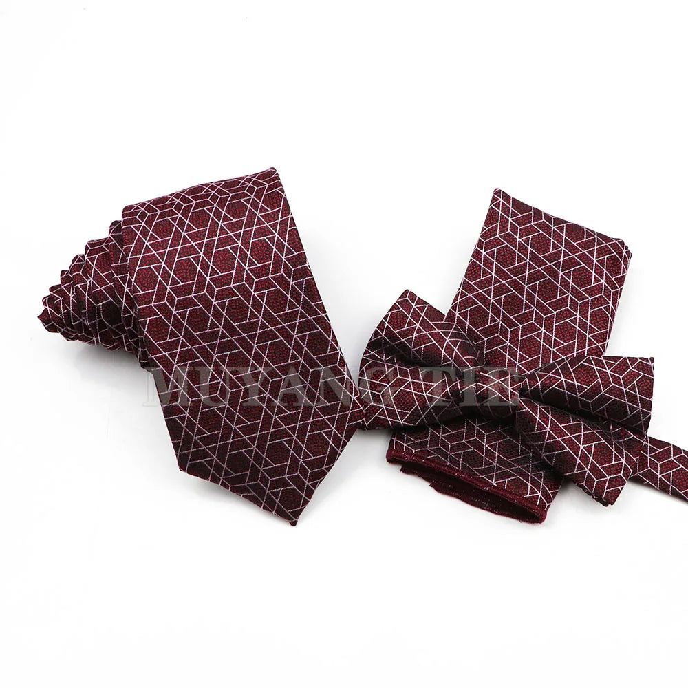 Classic Men's Tie Three-piece Set Polyester Fashion Formal Suit Tie Bowtie Handchief Three-piece Set Wedding Party Accessories