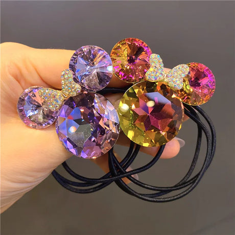 Cute Girls Elastic Hair Band Square Elegant Rhinestone Shiny Crystal Gem Hair Accessories Scrunchies Pearl Hair Ties Wholesale