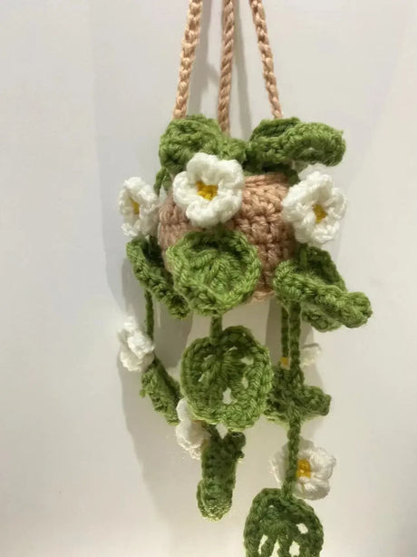 NEW Cute Potted Plants Crochet Car Basket,Hanging Plant Crochet for Car Decor,Car Ornament Rear View Mirror Hanging Accessories