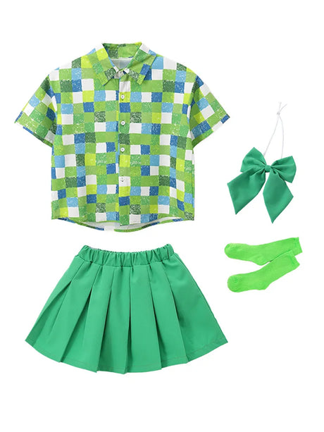 Children Stage Showing Hip Hop Clothing Green Plaid Shirt Shorts for Girls Boys Jazz Dance Costumes Kids Street Dance Clothes