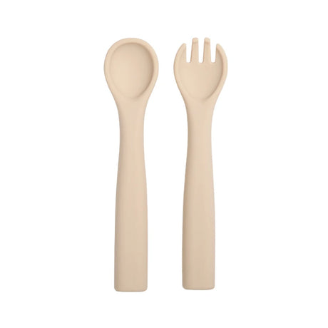 Food Grade Baby Soft Silicone Spoon Fork Set Toddler Training Tableware Non-Slip Kids Solid Color Feeding Utensils For Boy Girls