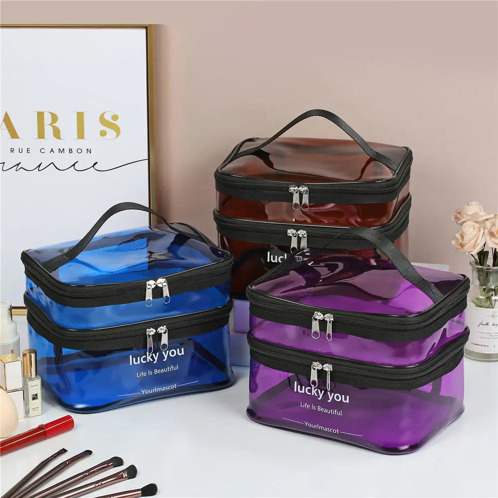 Women's double layer large capacity portable toiletry bag Waterproof cosmetics bag travel storage bag