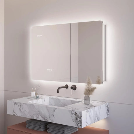 MIRPLUS 36 X 24 inch Bathroom Medicine Cabinet with LED Backlit Mirror, 3 Color Lights & Brightness Adjustment Anti-Fog Time