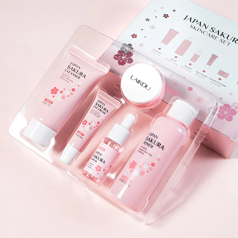 Sakura Skincare Set Oil Control Facial Cleanser Nourishing Face Serum Face Cream Fade Dark Circles Eye Cream Face Care Products