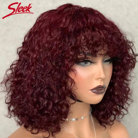 Short Pixie Bob Cut Human Hair Wigs With Bangs Jerry Curly Glueless Wig Highlight Honey Water Wave Blonde Colored Wigs For Women