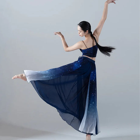 Starry Sky Blue Gradient Chiffon Dance Suit Women Large Skirt Modern Dance Classical Dance Ballet Stage Performance Clothing