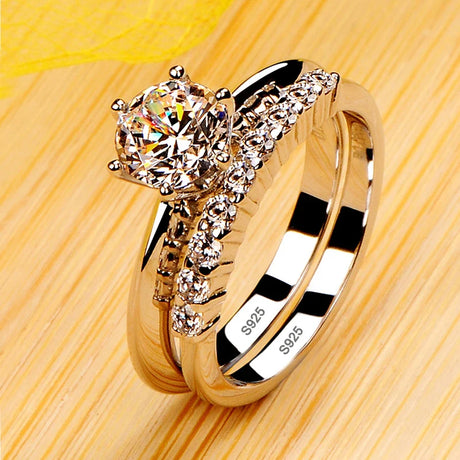 Luxury White Gold Color Tibetan Silver Rings Set For Women Vintage Round Cubic Zirconia Finger Rings Female Trendy Jewelry Gift