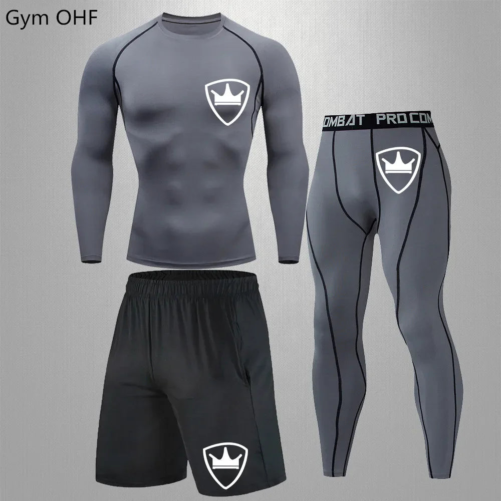 MMA rashgard Men's Sports Suit male Quick drying Sportswear Compression Clothing Fitness Training kit Thermal Underwear legging