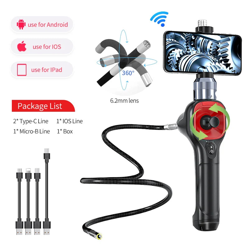 5.5MM/8.5MM 2.0MP 180 Degree Steering Industrial Borescope Endoscope Cars Inspection Camera With 6 LED for iPhone Android PC