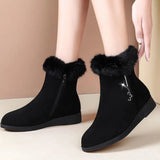 Women Flats Shoes Platform Fur Crystal Luxury Chelsea Ankle Boots Winter 2023 New Trend Warm Short Plus Cotton Goth Snow Boots