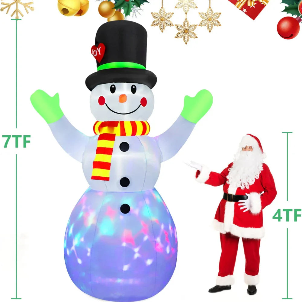 2.2M Christmas Snowman Inflatable Model Rotate LED Light Green Glove Xmas Stake Props Toys Household Accessories Holiday Decor