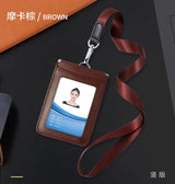 High Quality Genuine Leather ID Badge Holder Access Control Card Holders with Neck Lanyard Office Worker Magnet Hasp Campus Card