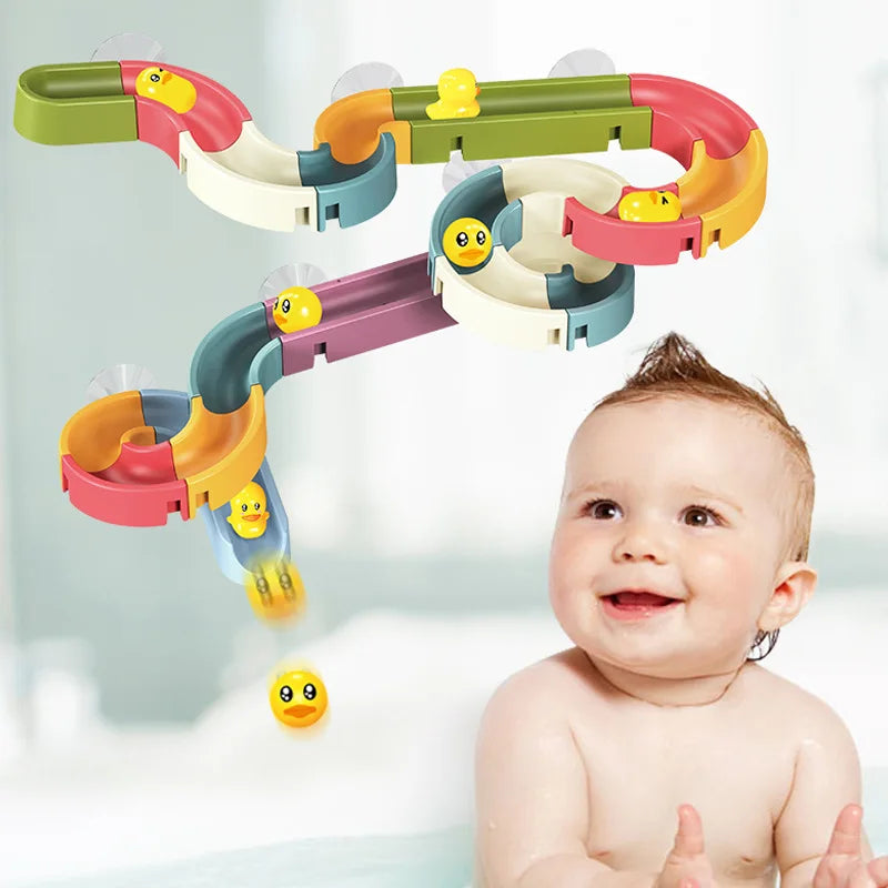 DIY Baby Bath Toys Marble Race Run Assembling Track Block Kids Play Water Spray Toy Children Toddler Bathroom Bathtub Toy Gifts