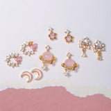 New Ins Pink Heart Zircon Stud Earring For Women Cute Gold-plated Star Zircon Geometric Earrings Fashion Aesthetic Jewelry Gift