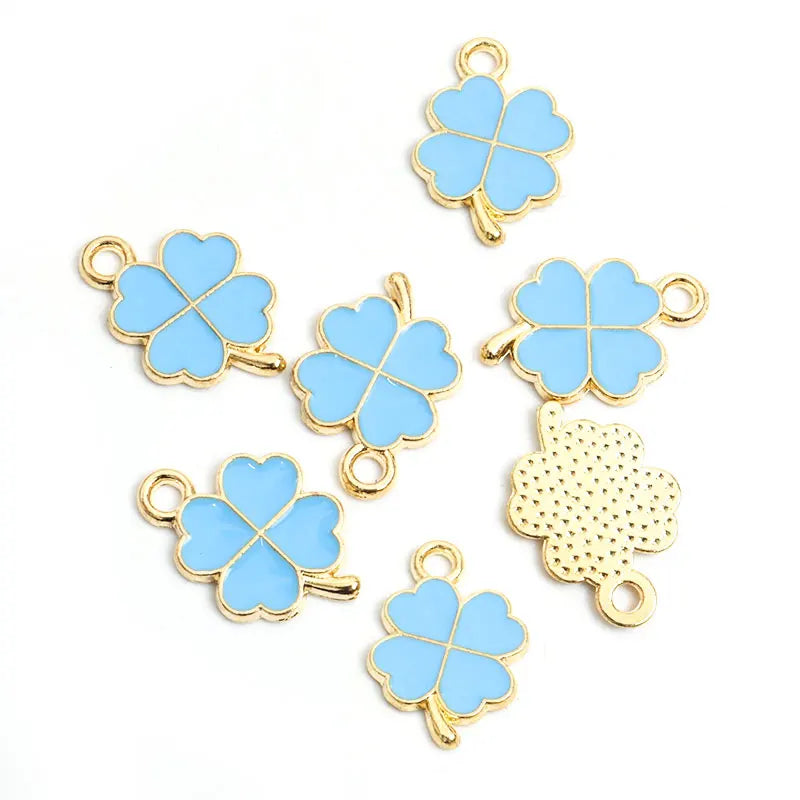 Dopamine Four-leaf Clover Enamel Charms 20pcs DIY Necklace Bracelet Earrings Keyring Amulet Pendants Creative Gift Accessories