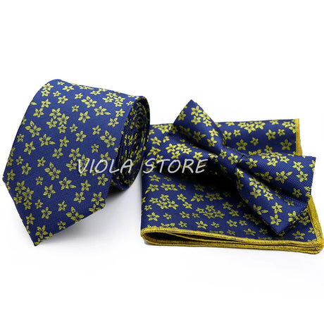 45 Color Paisley Geometry Striped 7.5cm Tie Set Polyester Floral Bow Hanky Wedding Party Business Suit Cravat Men Gift Accessory