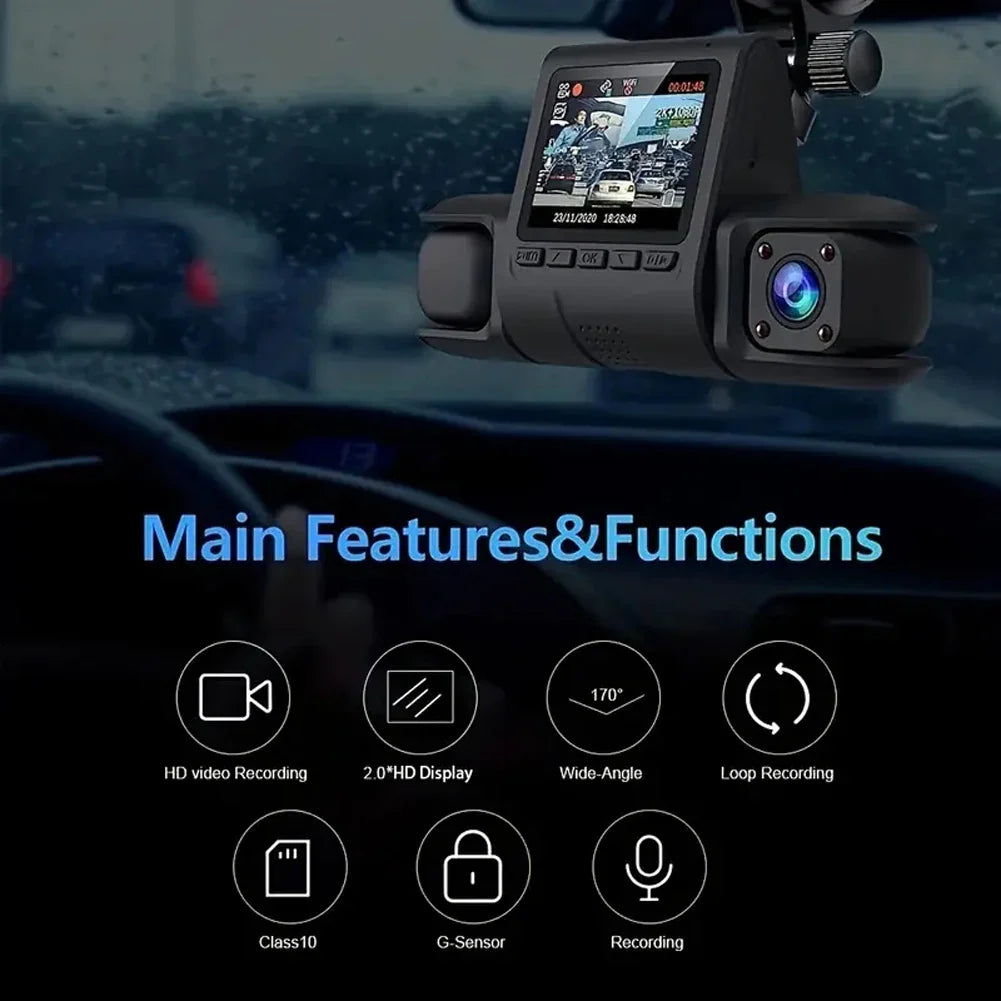 3 Camera Lens Car DVR Dash Camera HD 1080P IR Night View 3-Channel Dash Cam Video Recorder Loop Recording Parking Monitor 2023