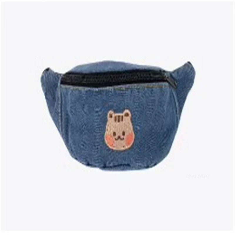 Korean Style Children Diagonal Small Waist Bags Cartoon Bear Baby Crossbody Canvas Bag Boy Girl Kid Leisure Travel Mini Backpack