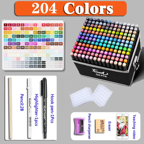 12-262PCS Colores Markers Pen Set Painting Brush Drawing Manga Highlighter School Art Supplies For Artist Korean Stationery