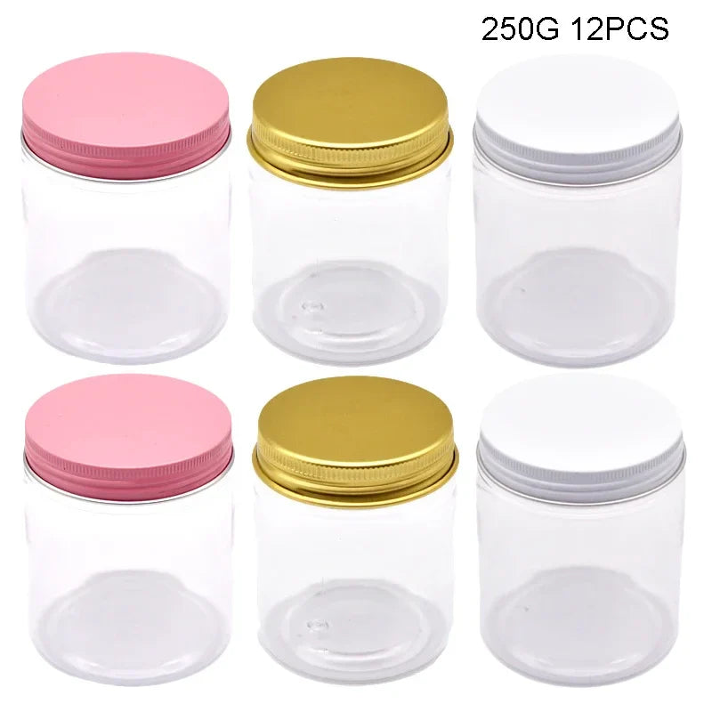 12Pcs Plastic Jar With Lids Clear Cosmetic Refillable Bottles Sample Pot Shampoo Cream Container Travel Accessories 200/250ML