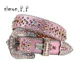 Punk Rock Colorful Rhinestones Belt Studded Western Bling Belts Y2K for Women Men Cowgirl Cowboy with Diamond Ceinture Femme